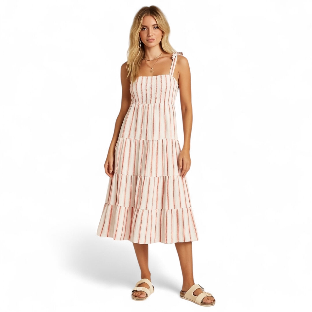 Draper James‎ Smocked Midi Dress XL – Tie Strap Cottagecore Picnic Vibes